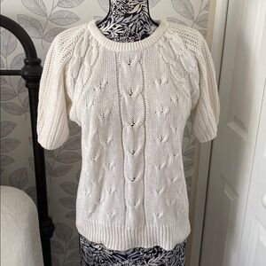Vintage white short sleeve cable knit cotton and ramie sweater